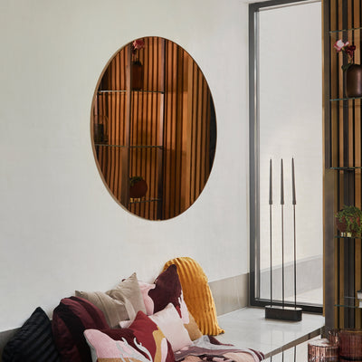 zlaté oválné zrcadlo, originální kulaté zrcadlo, luxusní zrcadlo do interiéru, aytm, romein